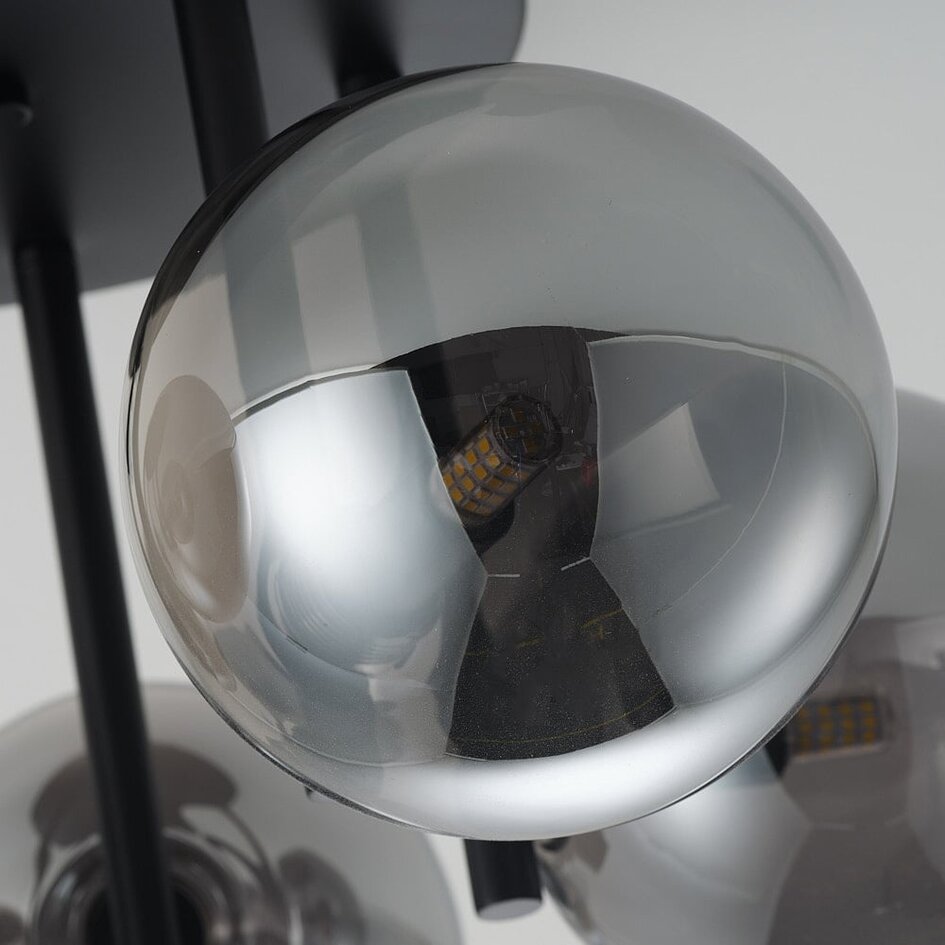 Eigentijdse plafondlamp Amora zwart met smoke glas, 5-lichts
