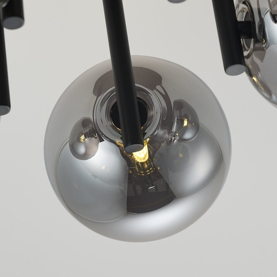 Eigentijdse plafondlamp Amora zwart met smoke glas, 5-lichts