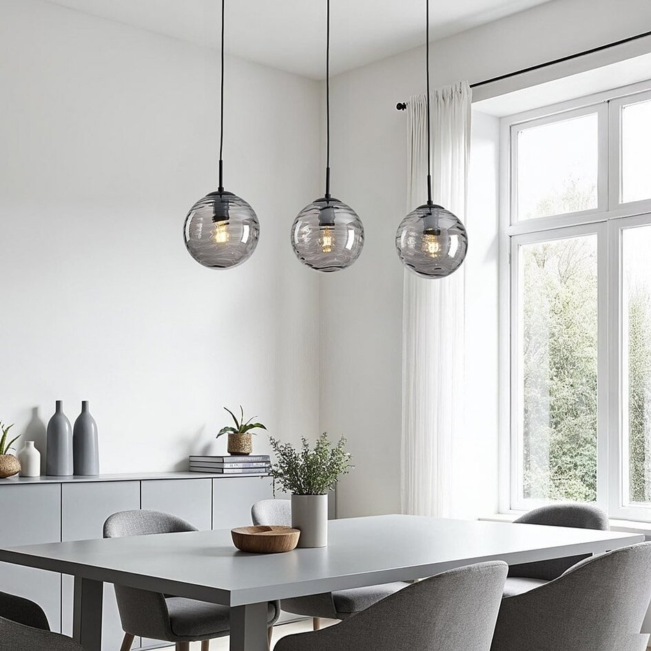 Moderne hanglamp zwart met 3D golvend smoke glas, 3-lichts - Carice