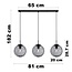 Moderne hanglamp zwart met 3D golvend smoke glas, 3-lichts - Carice