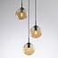 Design hanglamp zwart met 3D golvend amber glas, 3-lichts - Eflin