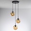 Design hanglamp zwart met 3D golvend amber glas, 3-lichts - Eflin