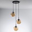 Design hanglamp zwart met 3D golvend amber glas, 3-lichts - Eflin