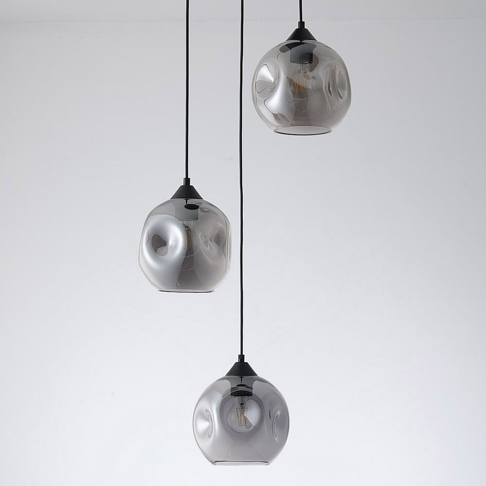Hanglamp met organische vorm smoke glas, 3-lichts - Fajah