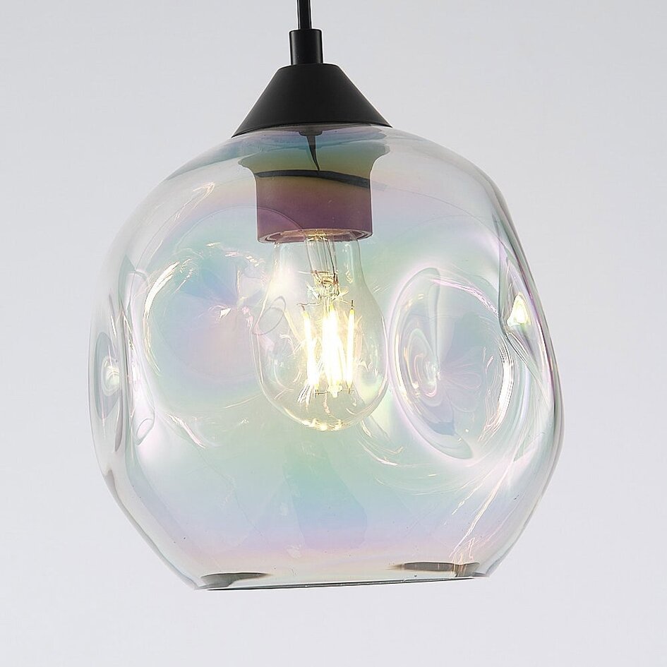 Moderne hanglamp Fayen zwart met parelmoer glas, 3-lichts