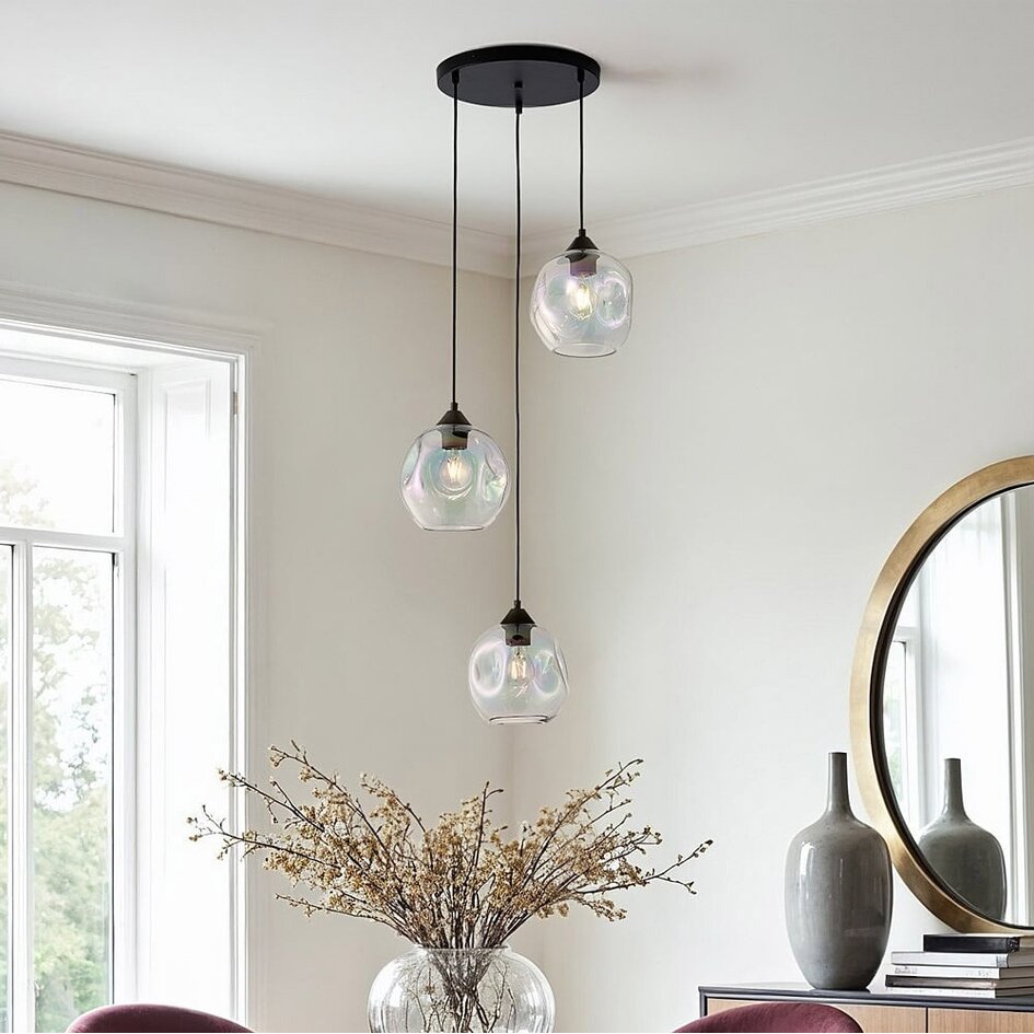 Design hanglamp Fajah zwart met organische vorm parelmoer glas, 3-lichts