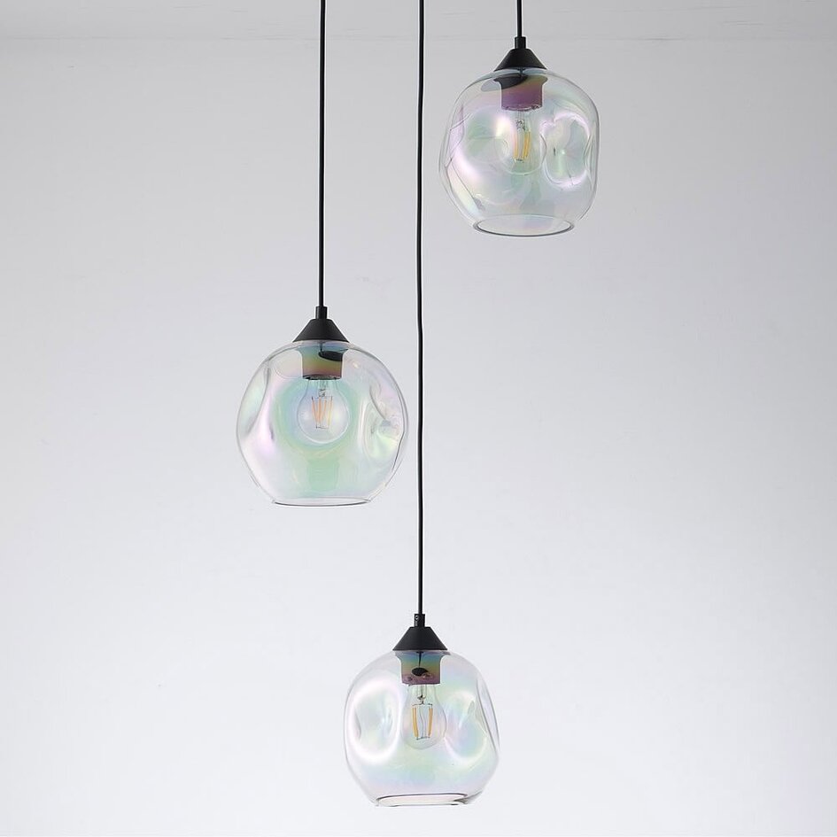 Design hanglamp Fajah zwart met organische vorm parelmoer glas, 3-lichts