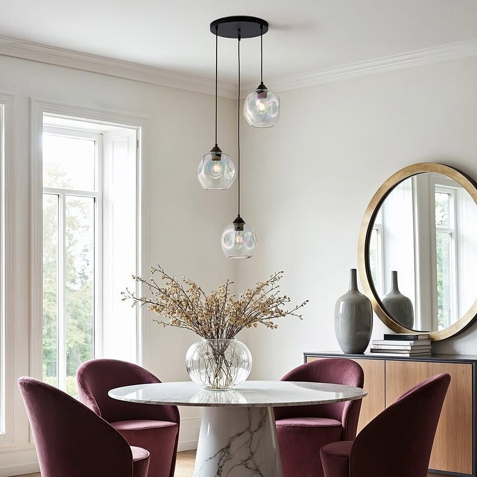 Design hanglamp Fajah zwart met organische vorm parelmoer glas, 3-lichts