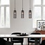 Retro hanglamp zwart met geribbeld rookglas, 3-lichts - Giove