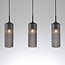 Retro hanglamp zwart met geribbeld rookglas, 3-lichts - Giove