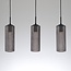 Retro hanglamp zwart met geribbeld rookglas, 3-lichts - Giove
