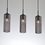 Retro hanglamp zwart met geribbeld rookglas, 3-lichts - Giove