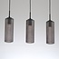Retro hanglamp zwart met geribbeld rookglas, 3-lichts - Giove