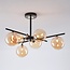 Plafondlamp Venezia zwart met amber glas, 6-lichts