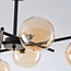 Plafondlamp Venezia zwart met amber glas, 6-lichts