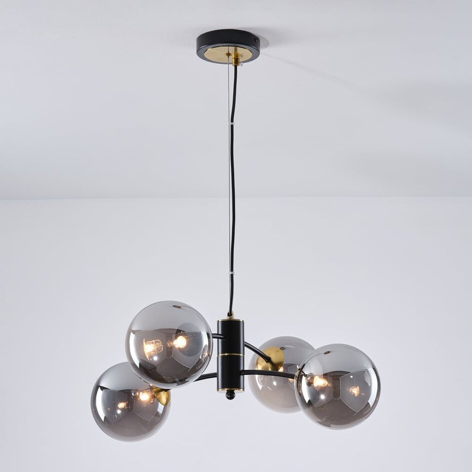 Hanglamp Firenze met smoke glas, 4-lichts - zwart