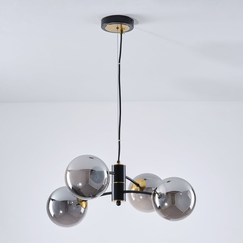 Hanglamp Firenze met smoke glas, 4-lichts - zwart
