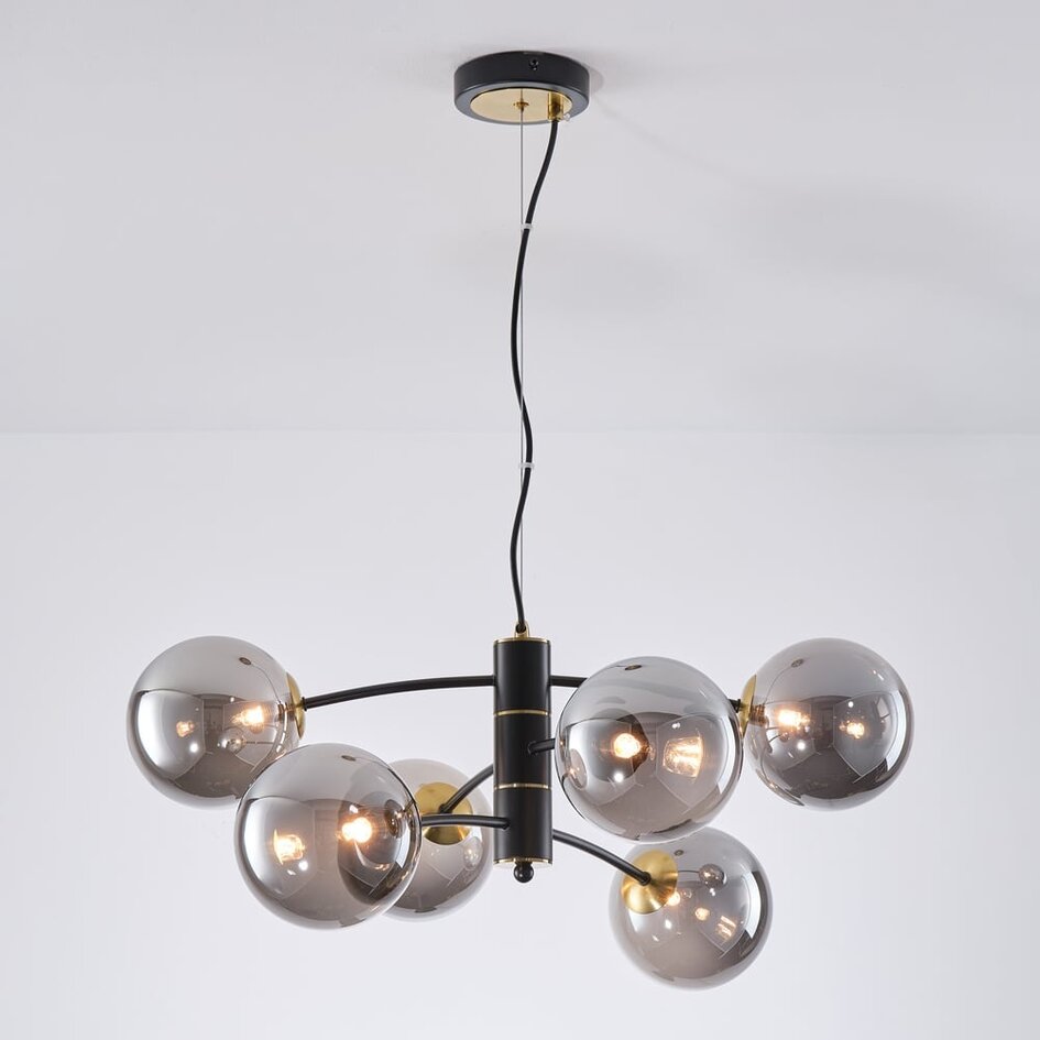 Hanglamp Murano met smoke glas, 6-lichts