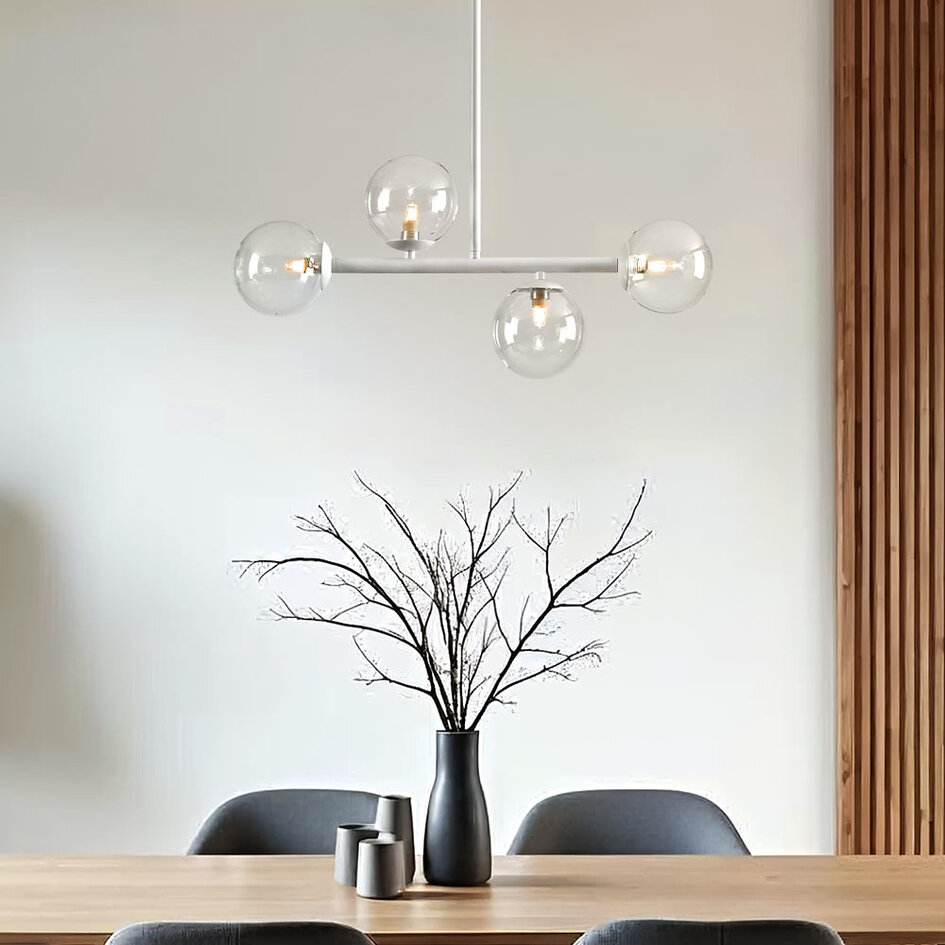 Hanglamp Asun met wit frame en transparant glazen bollen