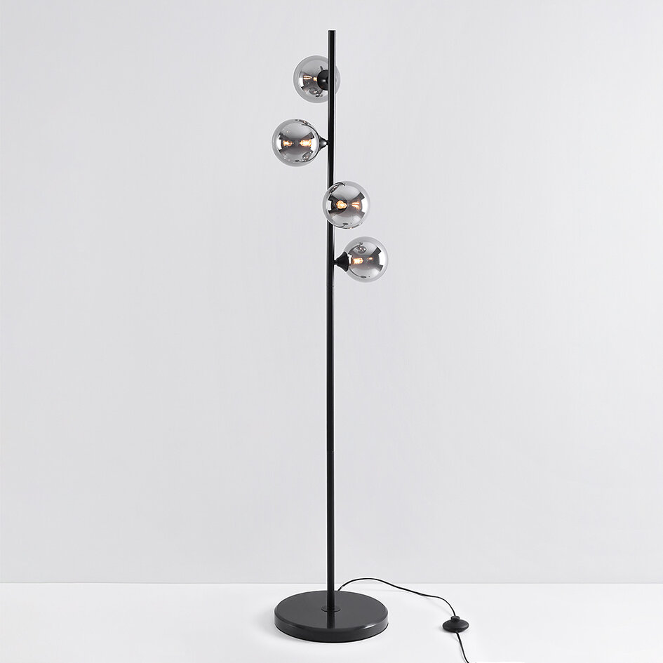 Staande lamp 4-lichts zwart met smoke glas - Pippa