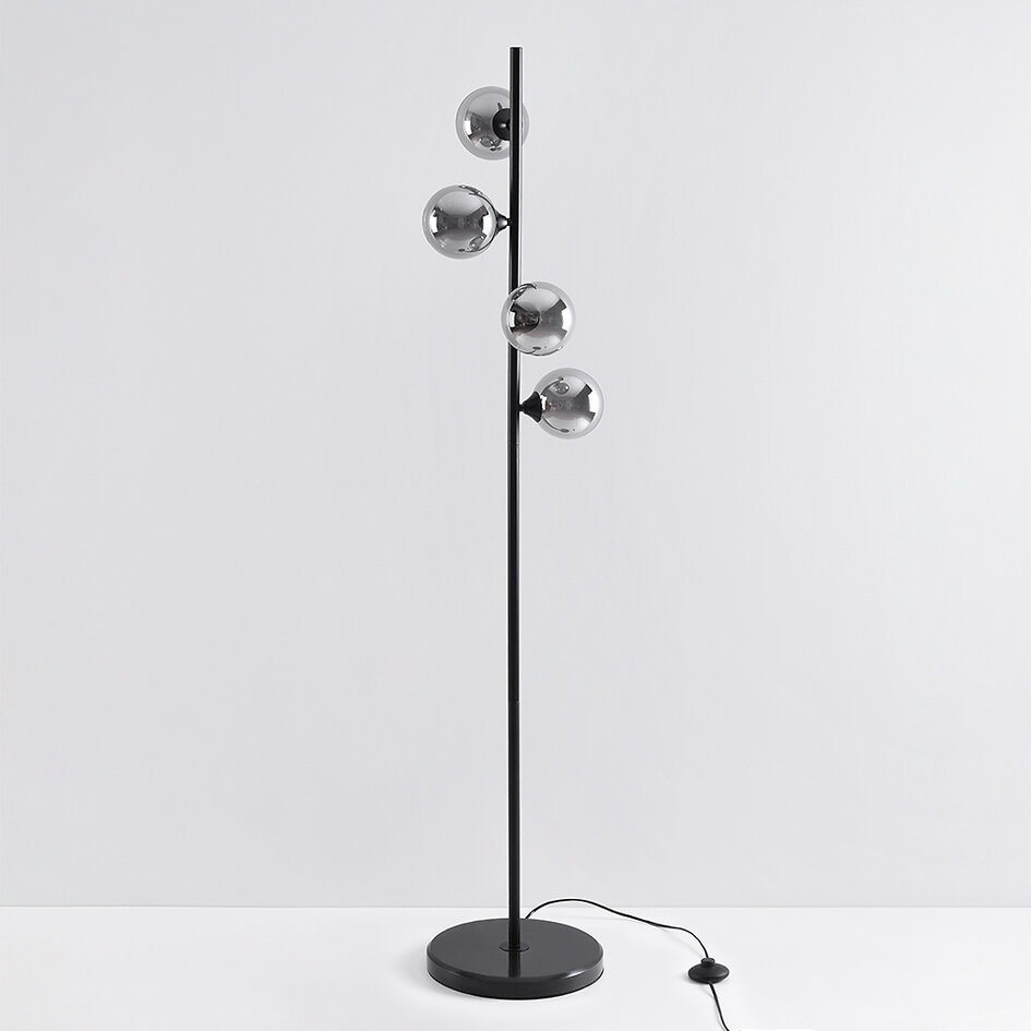 Staande lamp 4-lichts zwart met smoke glas - Pippa