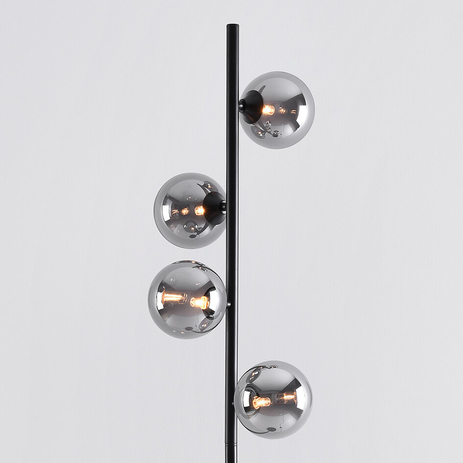 Staande lamp 4-lichts zwart met smoke glas - Pippa