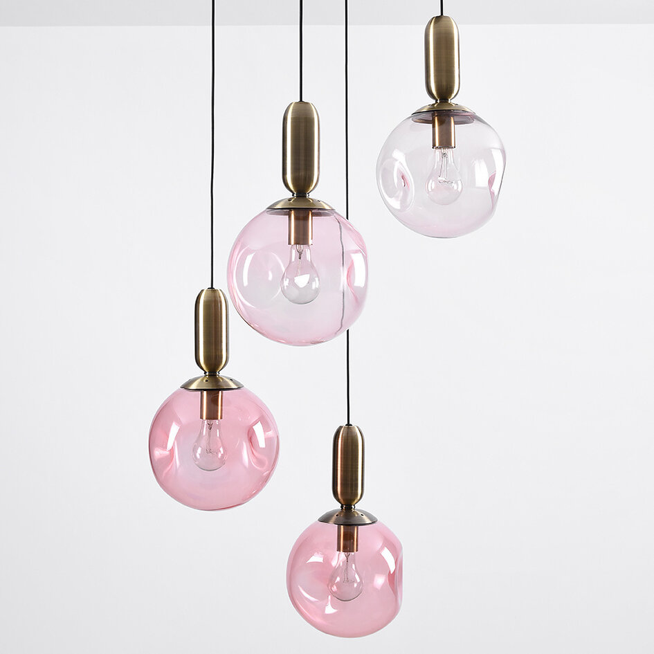 4-lichts hanglamp Kevin met golvend rood glas