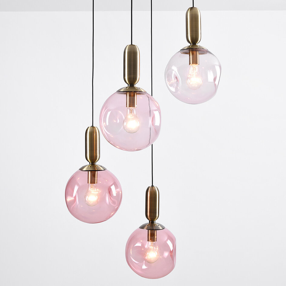 4-lichts hanglamp Kevin met golvend rood glas