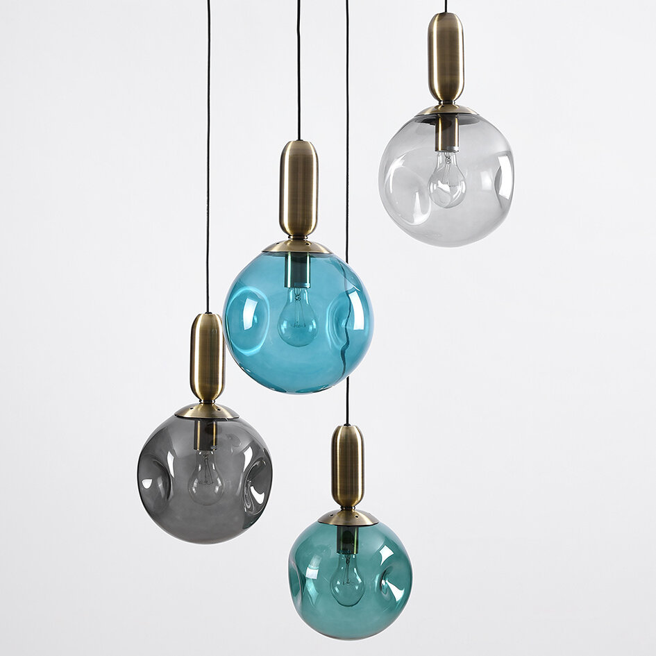 4-lichts hanglamp Kevin met golvend glas