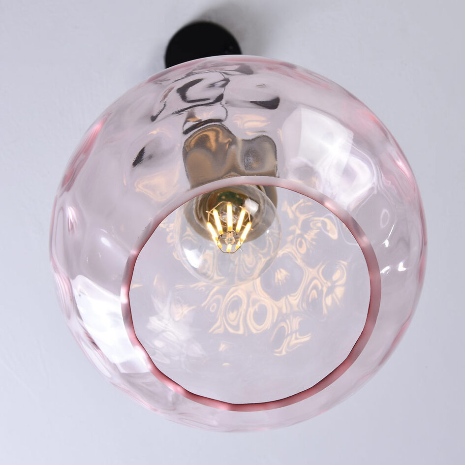 1-lichts hanglamp Lotte - roze glas met bolling
