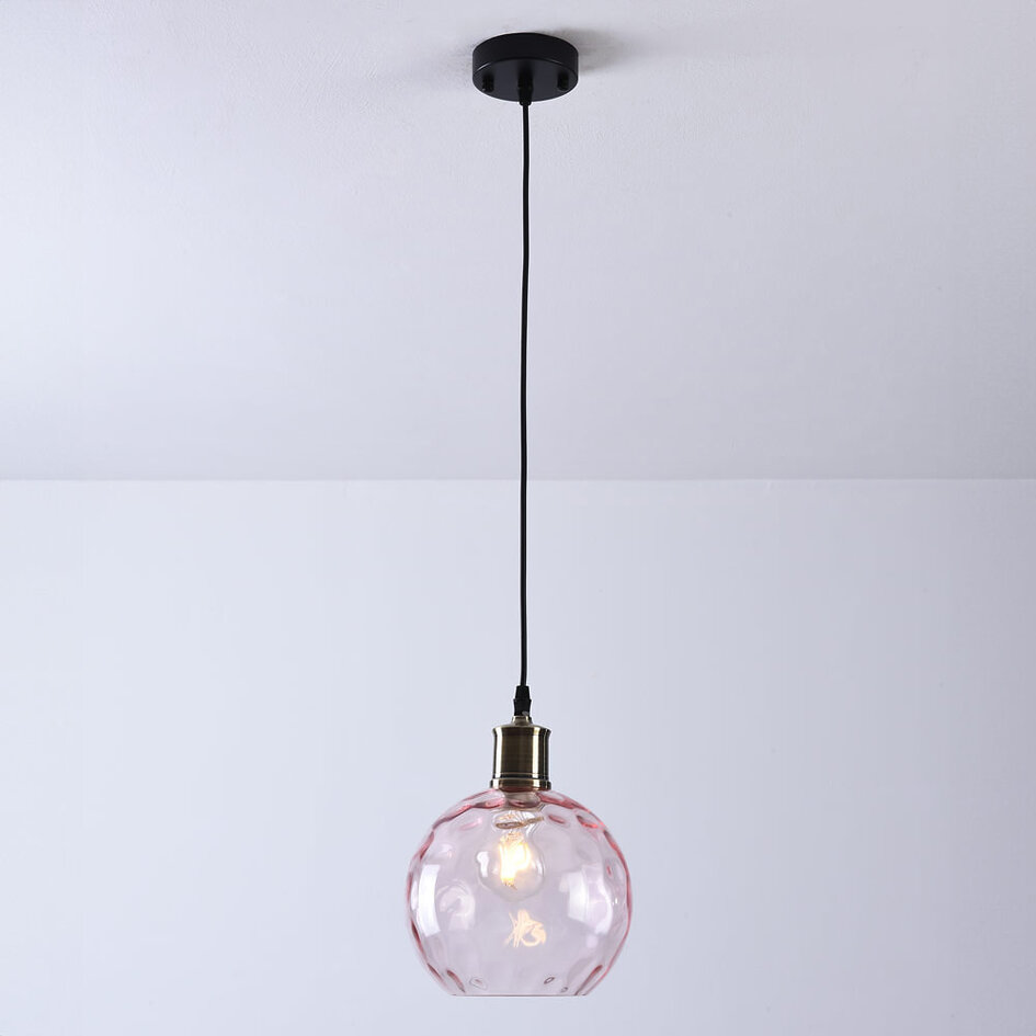 1-lichts hanglamp Lotte - roze glas met bolling