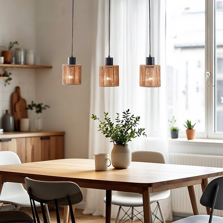 Hanglamp van gevlochten touw, 3-lichts - Carrizo