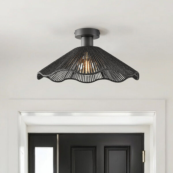 Boho-chic plafondlamp Carta zwart met touw Ø40 cm
