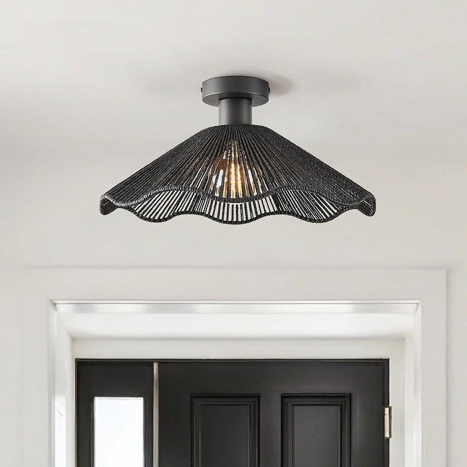 Boho-chic plafondlamp Carta zwart met touw Ø40 cm