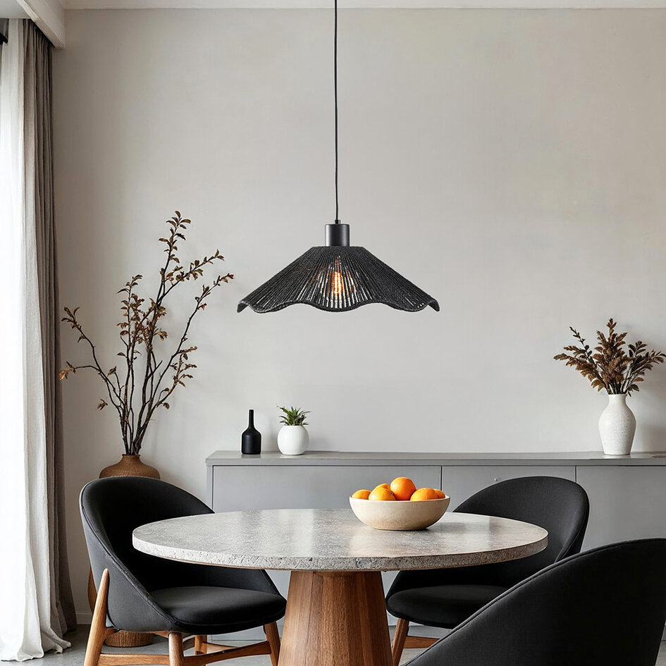 Hanglamp zwart met gevlochten touw - Artigo