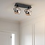 Moderne plafondlamp met amber glas en 2 spots, zwart - Jari