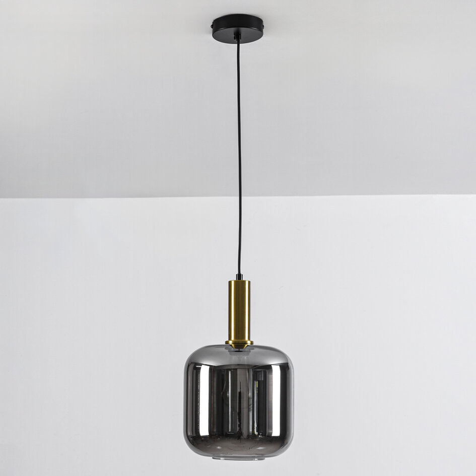 Zwarte design hanglamp goud en rookglas - Basso
