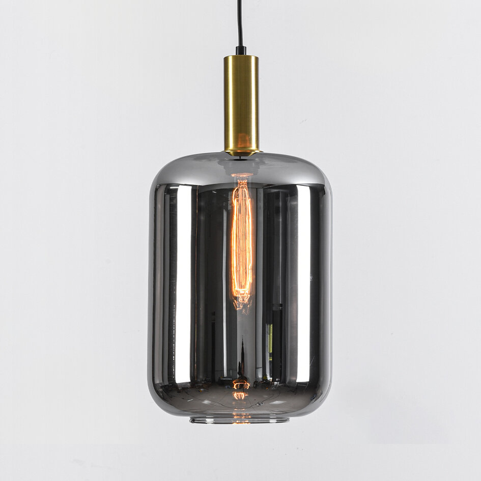 Moderne hanglamp zwart en goud met smoke glas - Sofito