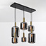 Moderne hanglamp zwart met goud en rookglas, 6-lichts - Sei