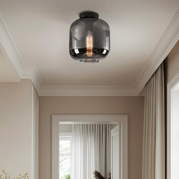 Plafondlamp zwart met smoke glas - Soli