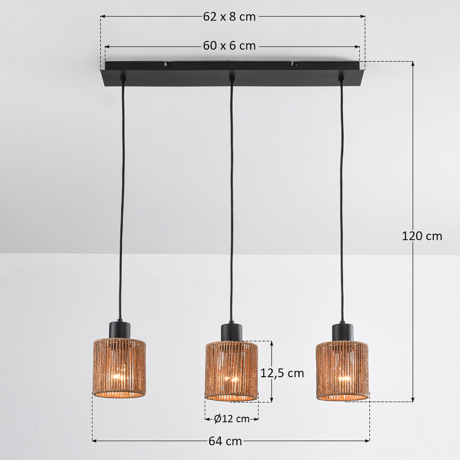 Hanglamp van gevlochten touw, 3-lichts - Carrizo