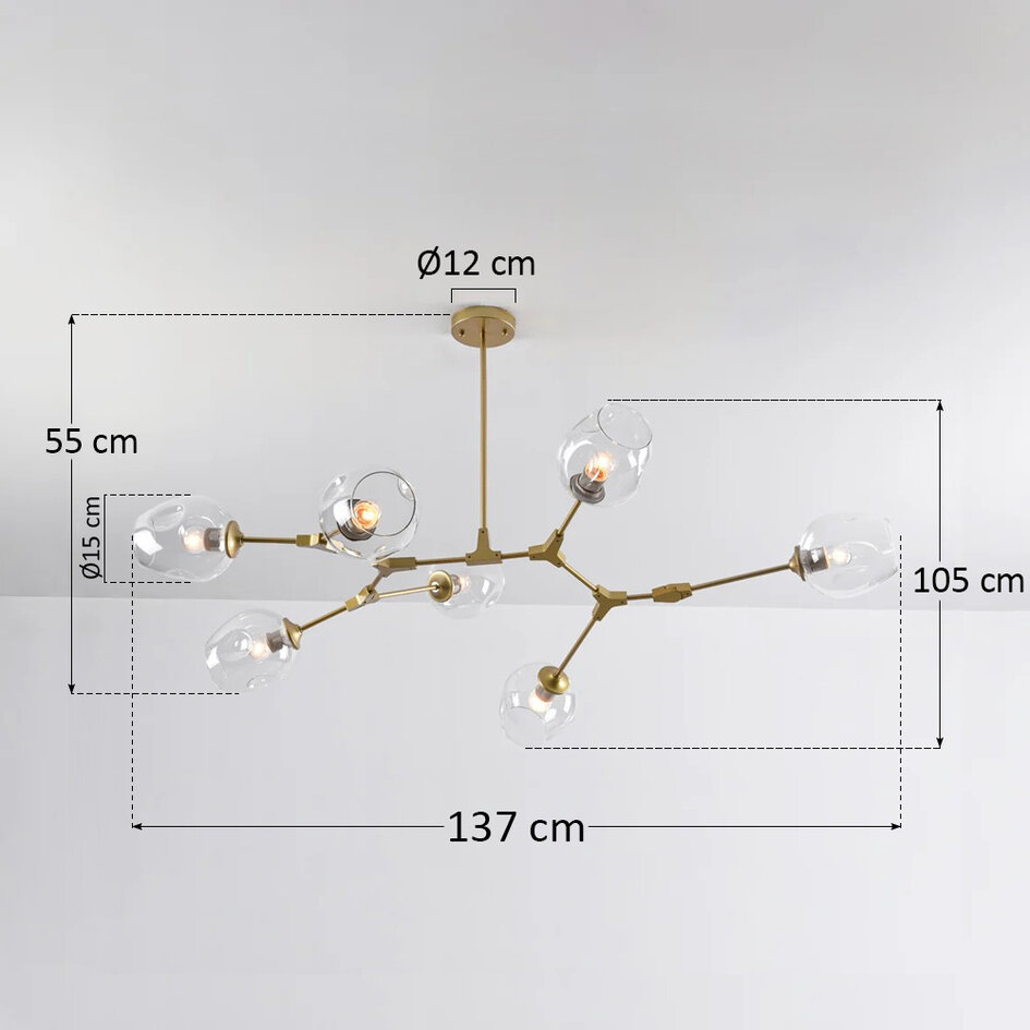 Design hanglamp  7-lichts goud met transparant glas - Melodie