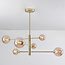 Design plafondlamp goud met amber glas, 6-lichts - Sest