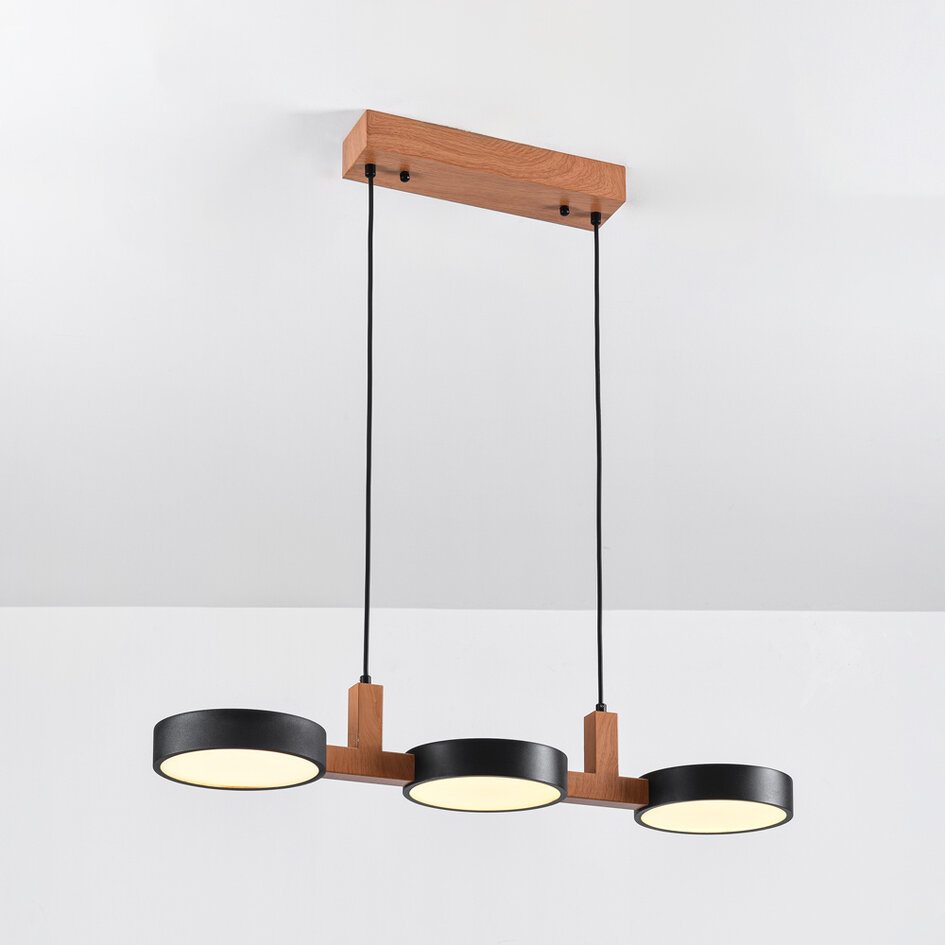 Design hanglamp met geïntegreerde LEDs zwart met houtlook - Aristo