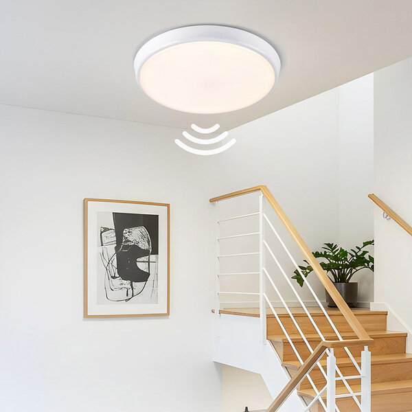 Plafonnière wit Ø35,2 cm met noodunit en sensor - CCT switch 3000K/4000K/6000K