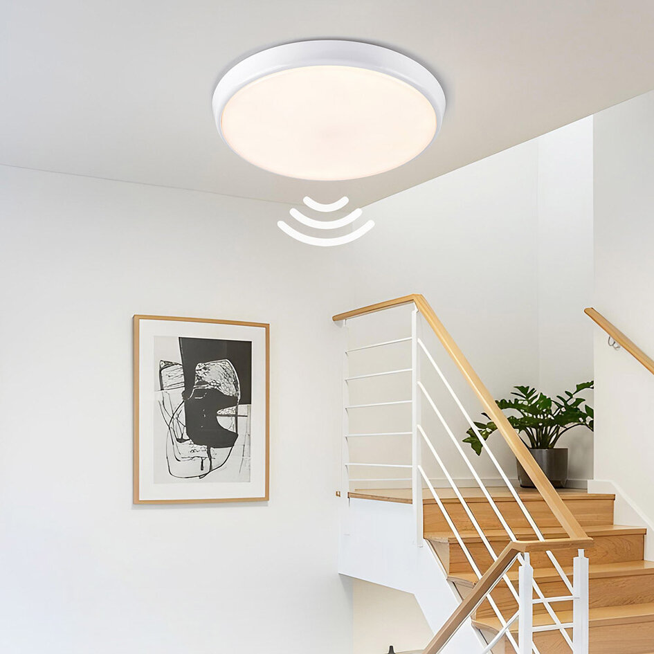 Plafonnière wit Ø35,2 cm met noodunit en sensor - CCT switch 3000K/4000K/6000K