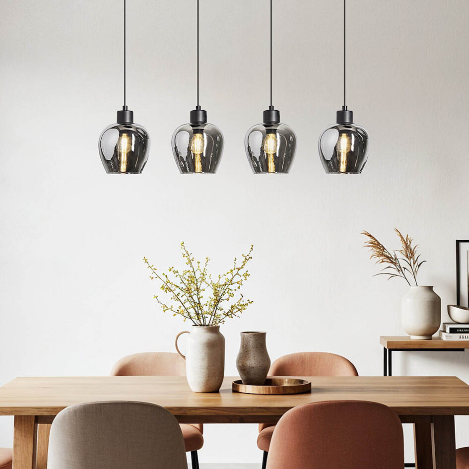 4-lichts hanglamp met smoke glas - Sanford