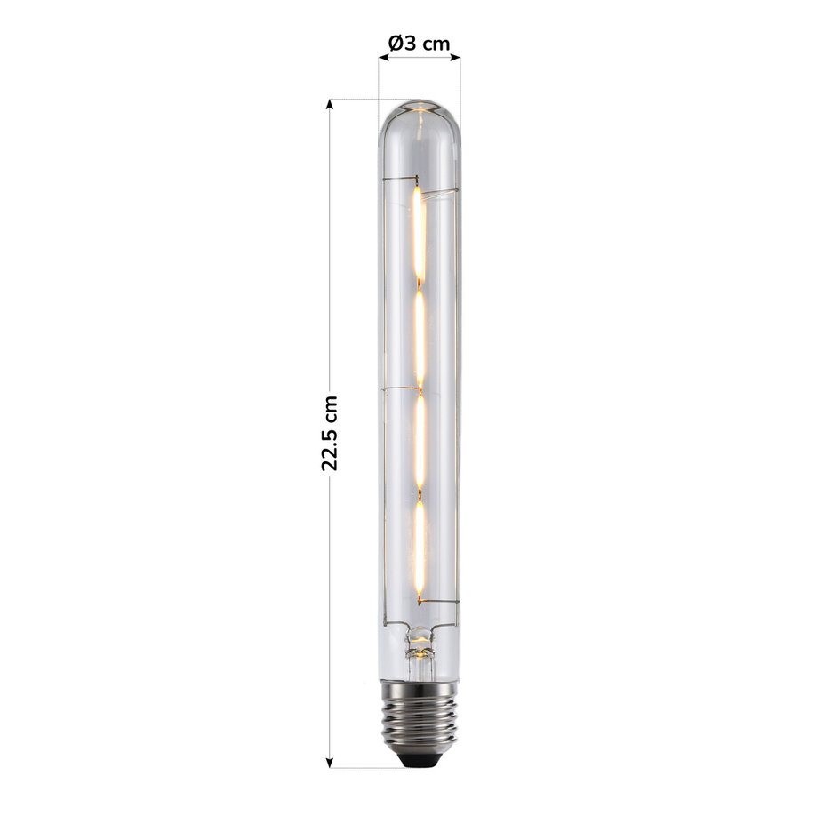 E27 dimbare buislamp helder glas met filament 4W 2700K,  22,5 cm