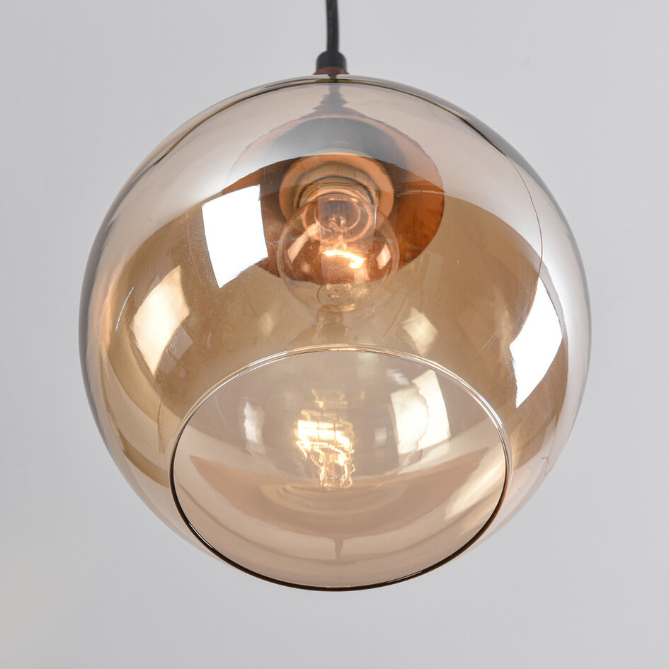 1-fase rail hanglamp Nya met amber glas en donkere houtoptiek - rond
