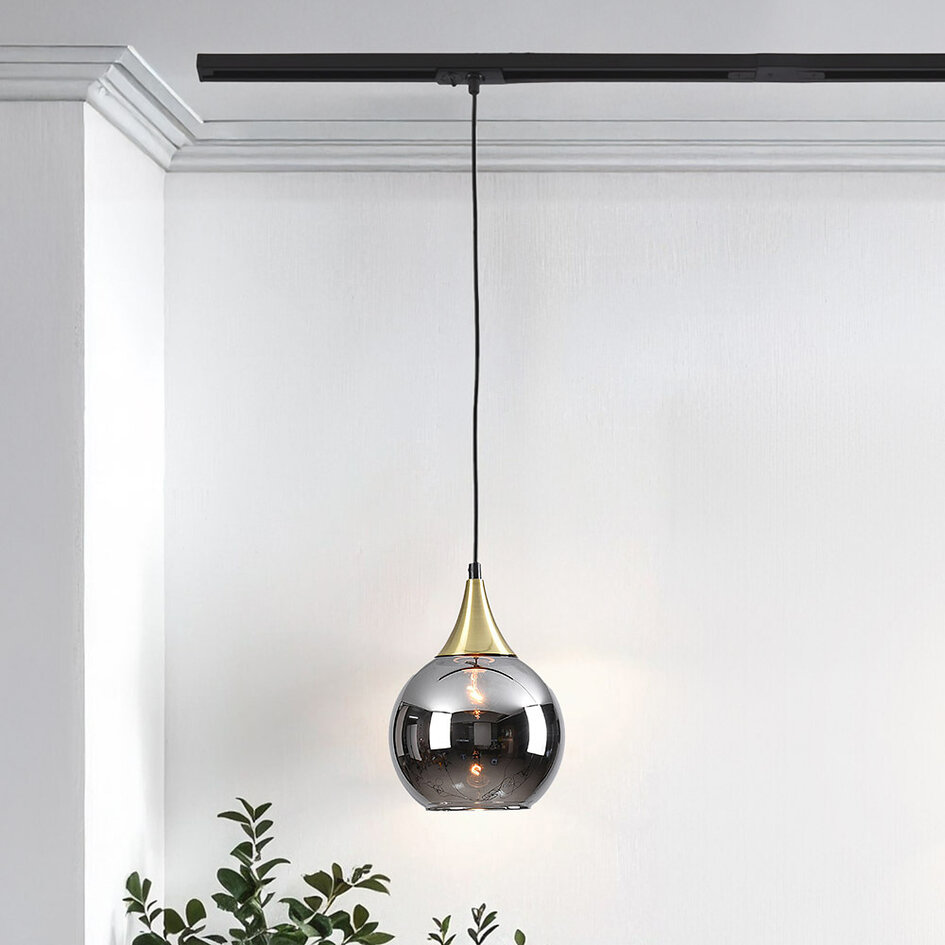 1-fase rail hanglamp Nya goud met smoke glas - rond